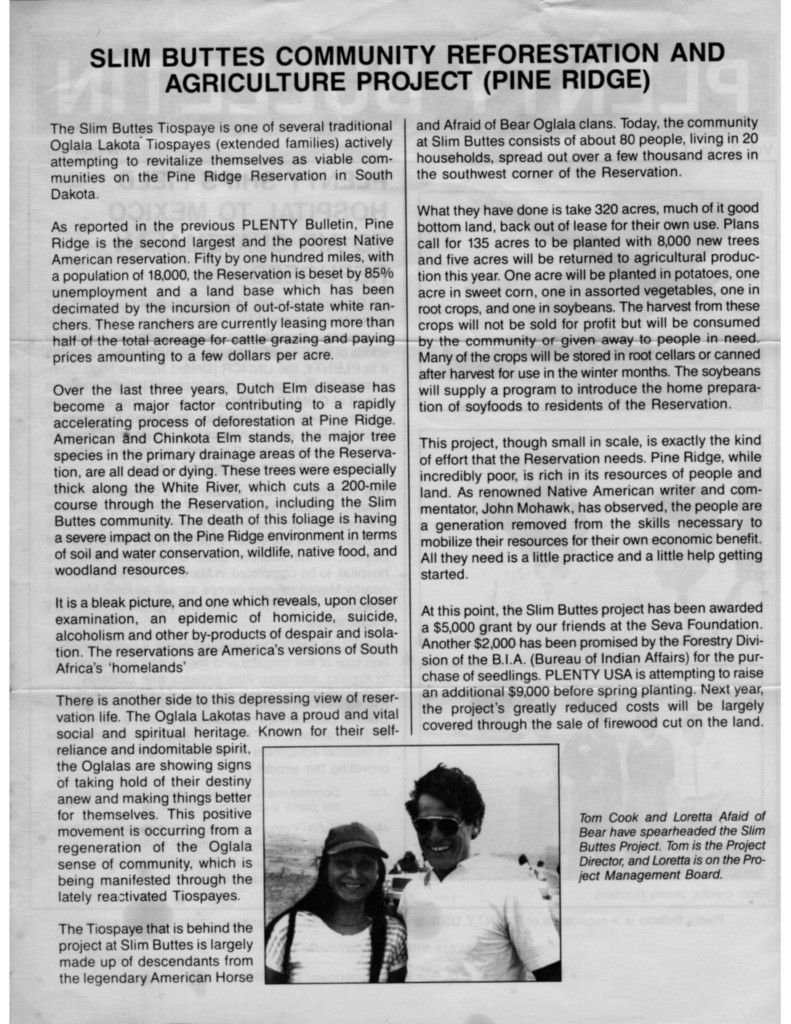 Albert Bates, Jenna Hutchens, Jerry Hutchens, John Smitherman, Jose Ramirez, Loretta Afraid of Bear Cook, Tom Cook, 1986, Guatemala, Lesotho, Mexico, Pine Ridge, Community Gardens, Food Security, Medical Relief, Music, Refugees