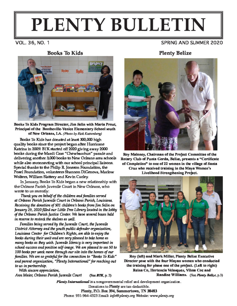 Bernice Davidson, Ginger Lee, Jim Selin, Mark Miller, Milo Yellow Hair, 2020, Belize, Guatemala, Louisiana, Pine Ridge, Tennessee, Books To Kids, Community Gardens, Karen's Soy Nutrition, Kids to the Country, Plenty Belize