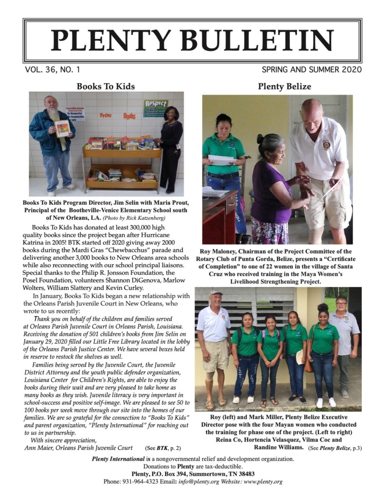 Bernice Davidson, Ginger Lee, Jim Selin, Mark Miller, Milo Yellow Hair, 2020, Belize, Guatemala, Louisiana, Pine Ridge, Tennessee, Books To Kids, Community Gardens, Karen's Soy Nutrition, Kids to the Country, Plenty Belize