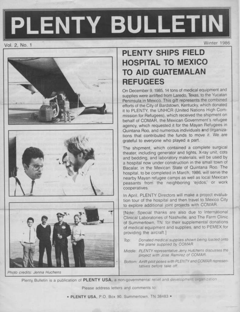 Albert Bates, Jenna Hutchens, Jerry Hutchens, John Smitherman, Jose Ramirez, Loretta Afraid of Bear Cook, Tom Cook, 1986, Guatemala, Lesotho, Mexico, Pine Ridge, Community Gardens, Food Security, Medical Relief, Music, Refugees